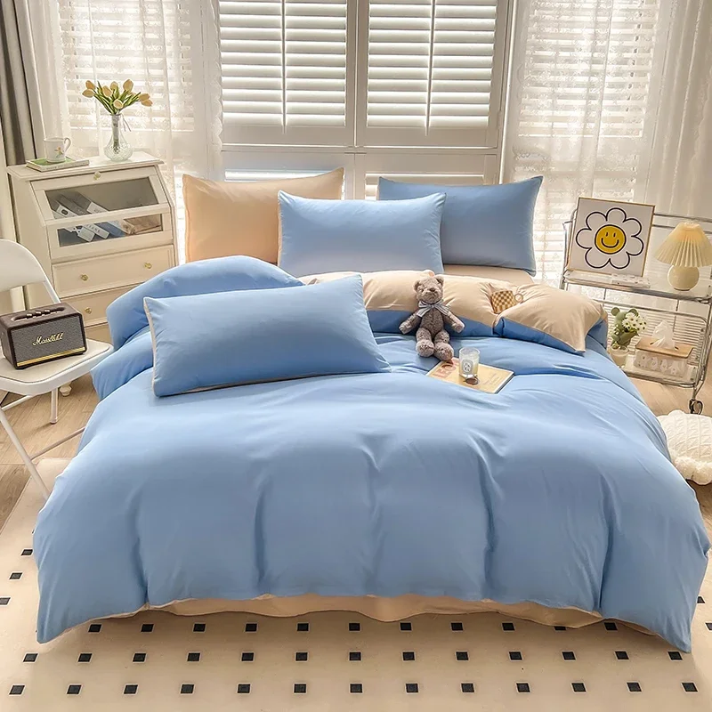 Modern Color-Block Duvet Cover Simple Stylish Two-tone Reversible Quilt Covers Comfortable Breathable Sleep Naked Blanket Cover