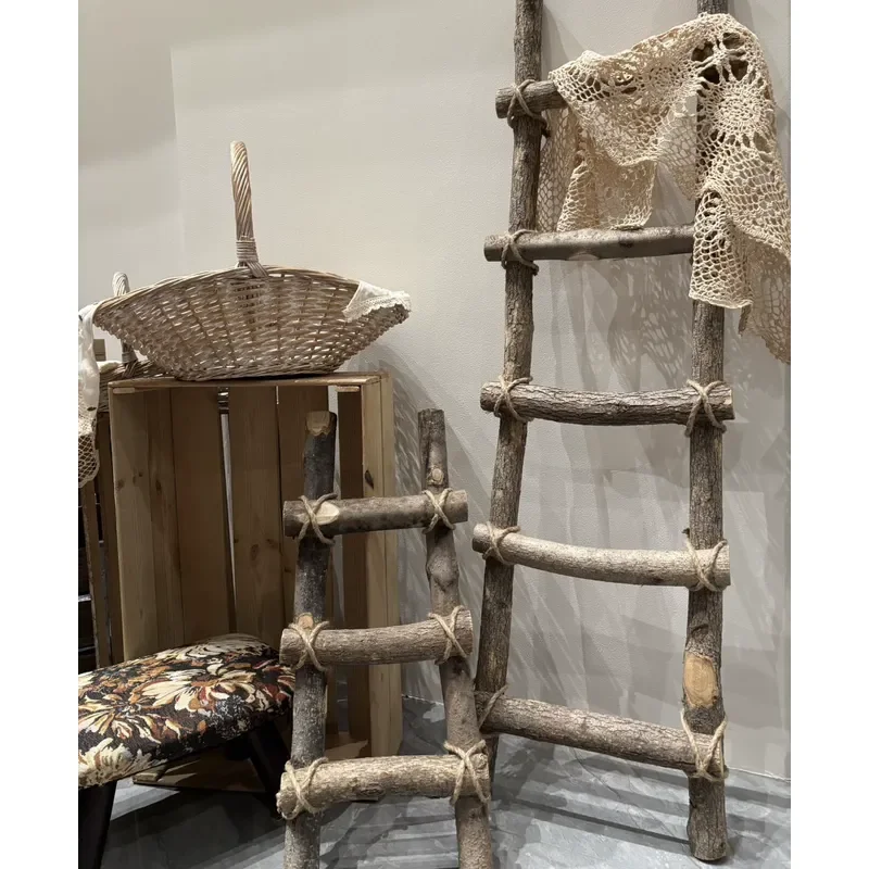 Rustic Wooden Ladder Shelf Garden Grocery Display Stand Decorative Ornament For Home Kitchen Farmhouse Decoration Not