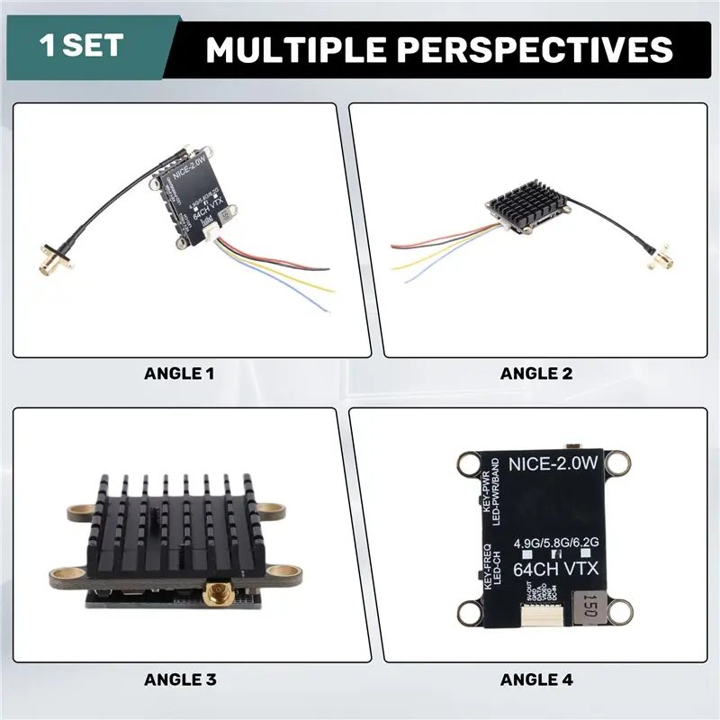 ABJL 5.8G 2W 1.6W VTX 5.8G 2000mW NTSC/PAL FPV Audio Video Transmitter for FPV Long Range RC Drone Black