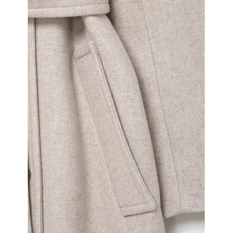 Cappotto Oversize da Donna con Collo Alto e Cintura, Casual Primaverile, Doppiopetto con Bottoni, Maniche Lunghe, Soprabito Femminile Chic