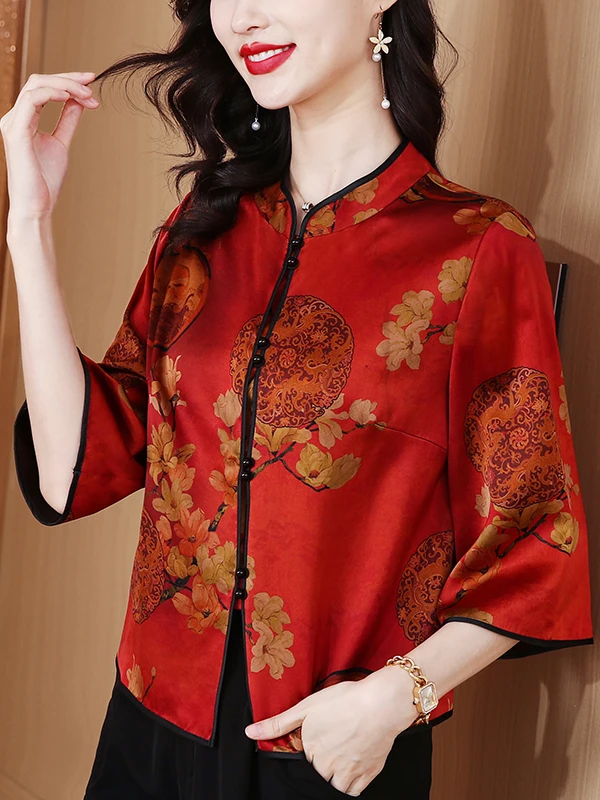 Cardigan aberto feminino de seda primavera verão novo Sle Xiangyun seda sete quartos Sve reformado Tang traje Faionable Mommy...