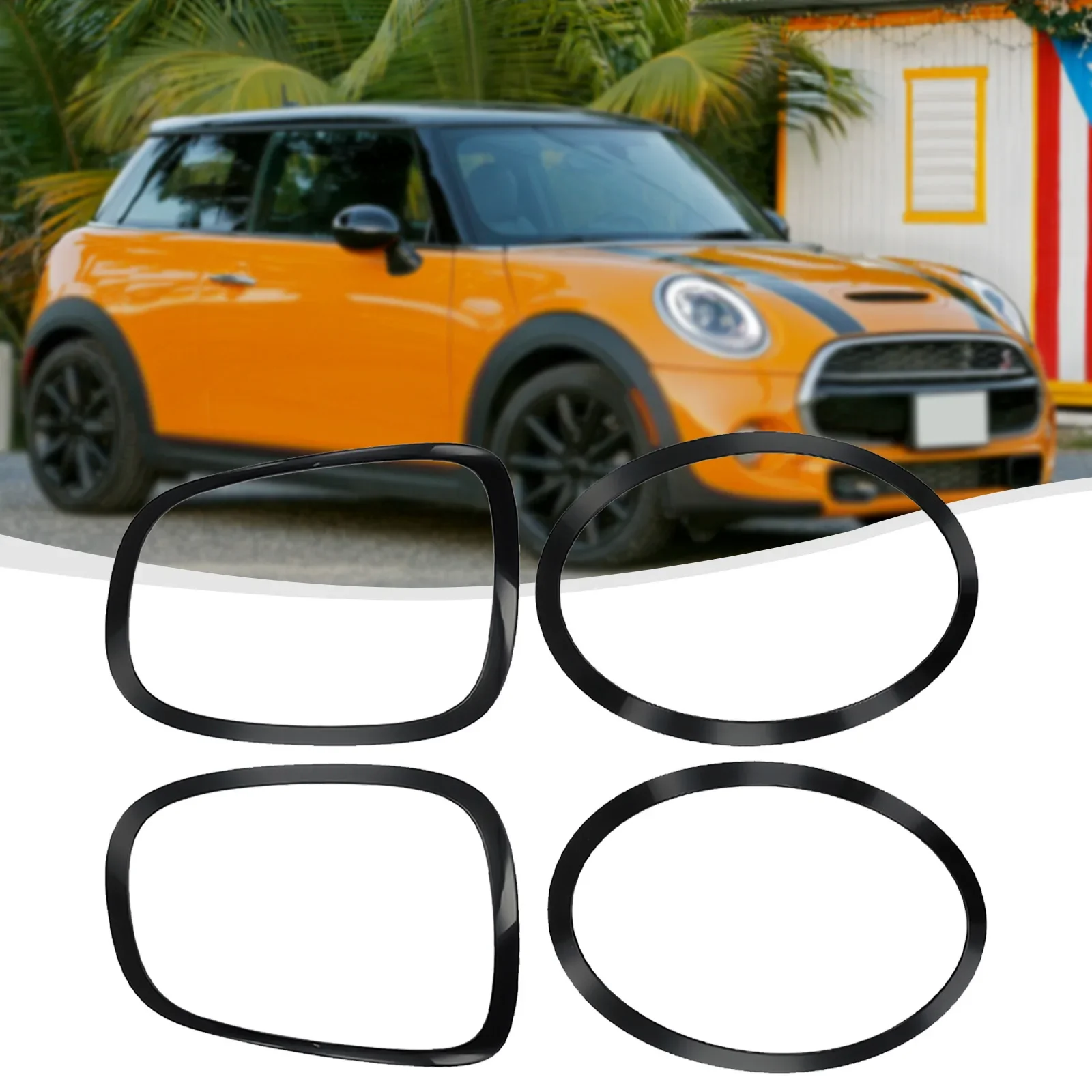 

1 пара глянцевых черных фар + 1 пара колец для задних фар, отделка для Mini Cooper F55 F56 F57 2014-2019, кольца для автомобильных фар и задних фар