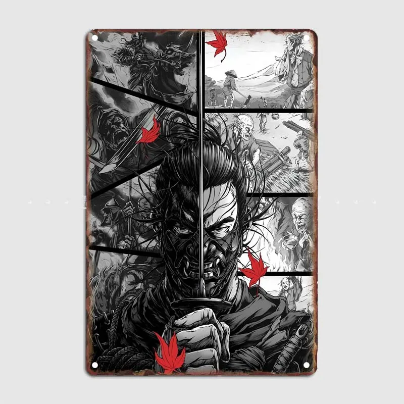 ONI MASK SAMURAI Vintage Home Decor Items Metal Signs Vintage Decoration Wall Evil and Horror Wall Decoration Decor for Room Bar