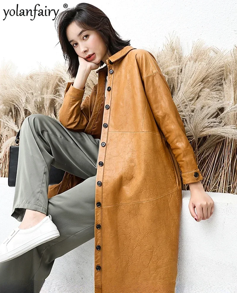 Imagem -03 - Jaqueta de Couro Real para Mulheres Roupas de Pele Carneiro Moda Trench Coat Senhoras Midium Casual Blusão Feminino Jaqueta de Couro Fcy1926