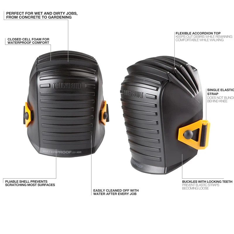 TOUGHBUILT TOU-KP-102 Waterproof Knee Pads Plastic Strong Durable Comfortable Fit Easy Clean Protective Tools