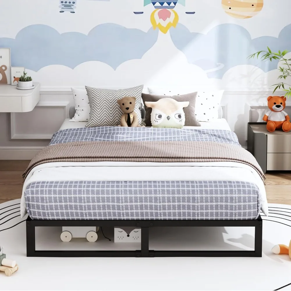 Estrutura de cama de metal queen size 10 polegadas, base de colchão queen resistente preta, sem necessidade de molas de caixa, sem ruído, montagem fácil