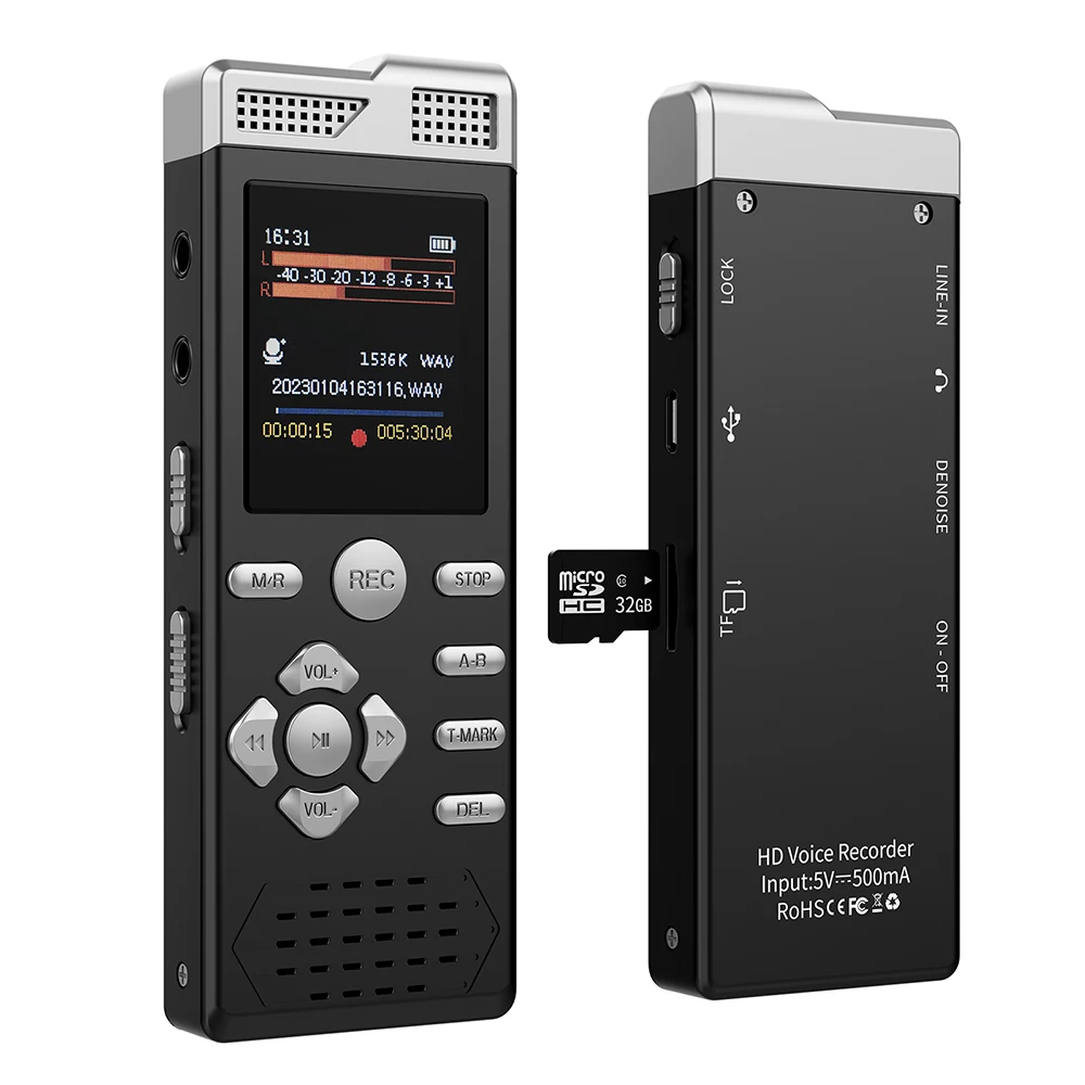 Gravador Ativado por Voz para Palestra, Áudio Digital, Dispositivo de Gravação, Ditafone, Gravador de Som para Reunião, MP3 Player