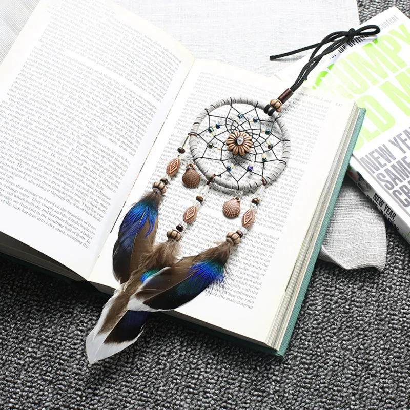 Mini Car Dream Catcher Beaded Natural Feathers Handcraft Chic Hanging Ornaments Mirror Room Bedroom Party Wedding Wall Decor