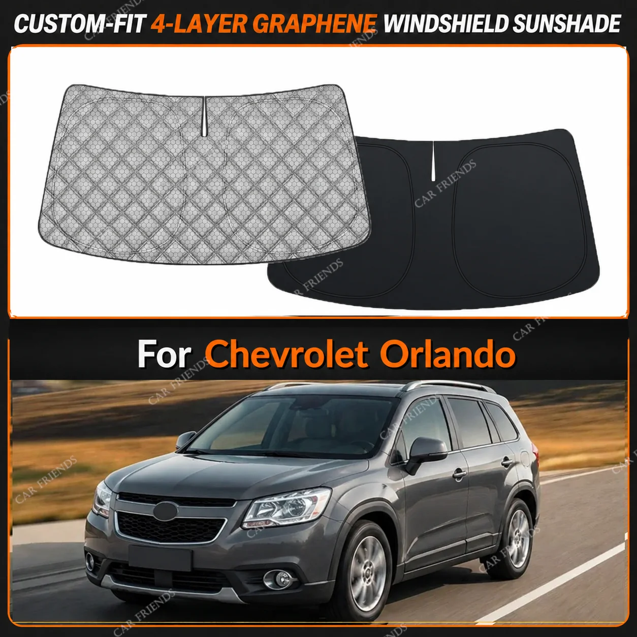 For Chevrolet Orlando Custom-Fit 4-Layer Graphene Windshield Sunshade Reflective Gray-Silver Surface Foldable Design