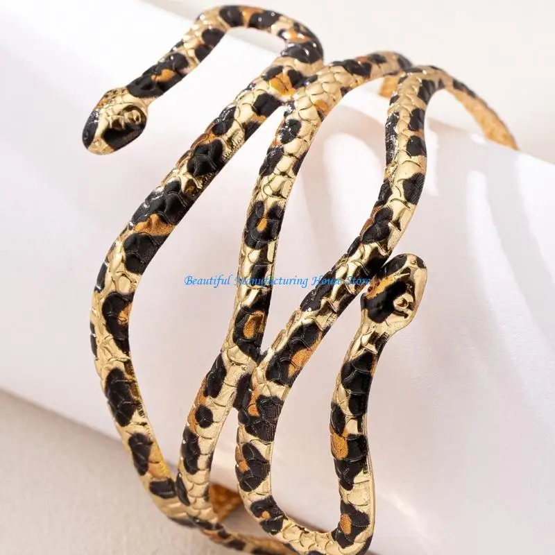

E56A Contemporary Leopard Pattern Snake Metal Bracelet Jewelry for Style Enthusiasts