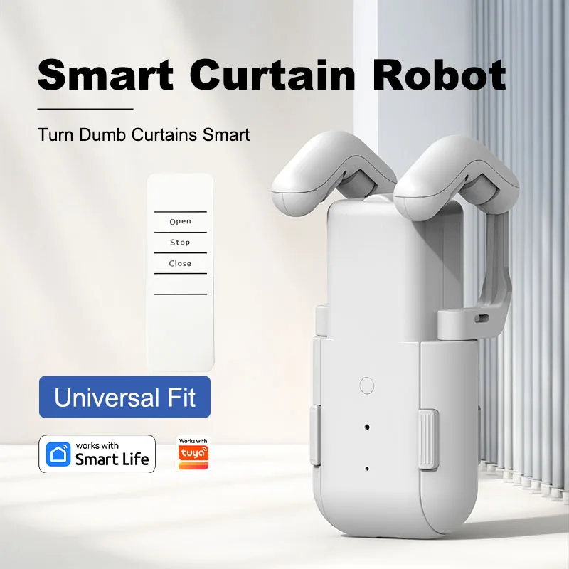 Smart Curtain Motor with Remote Button Control 3in1 Track for Home Automation Window Treatment Pull-to-start, 15KG Load Capacity