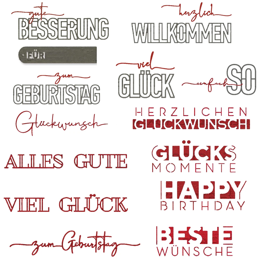 Deutsch Englisch Wörter Tag Handwerk Metall Schneiden Stirbt Geburtstag Wunsch Gestanzte Für DIY Scrapbooking Papier Karten, Der Form Neue 2023