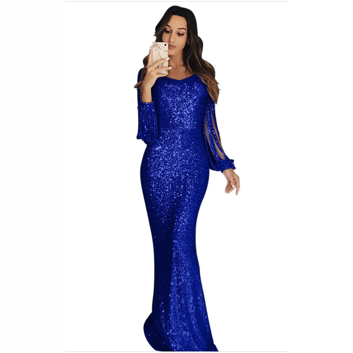 2025 femmes robe à manches longues frange soirée bretelles robes De soirée 2025 élégant perlé robes De bal formelle fête Vestido De Gala