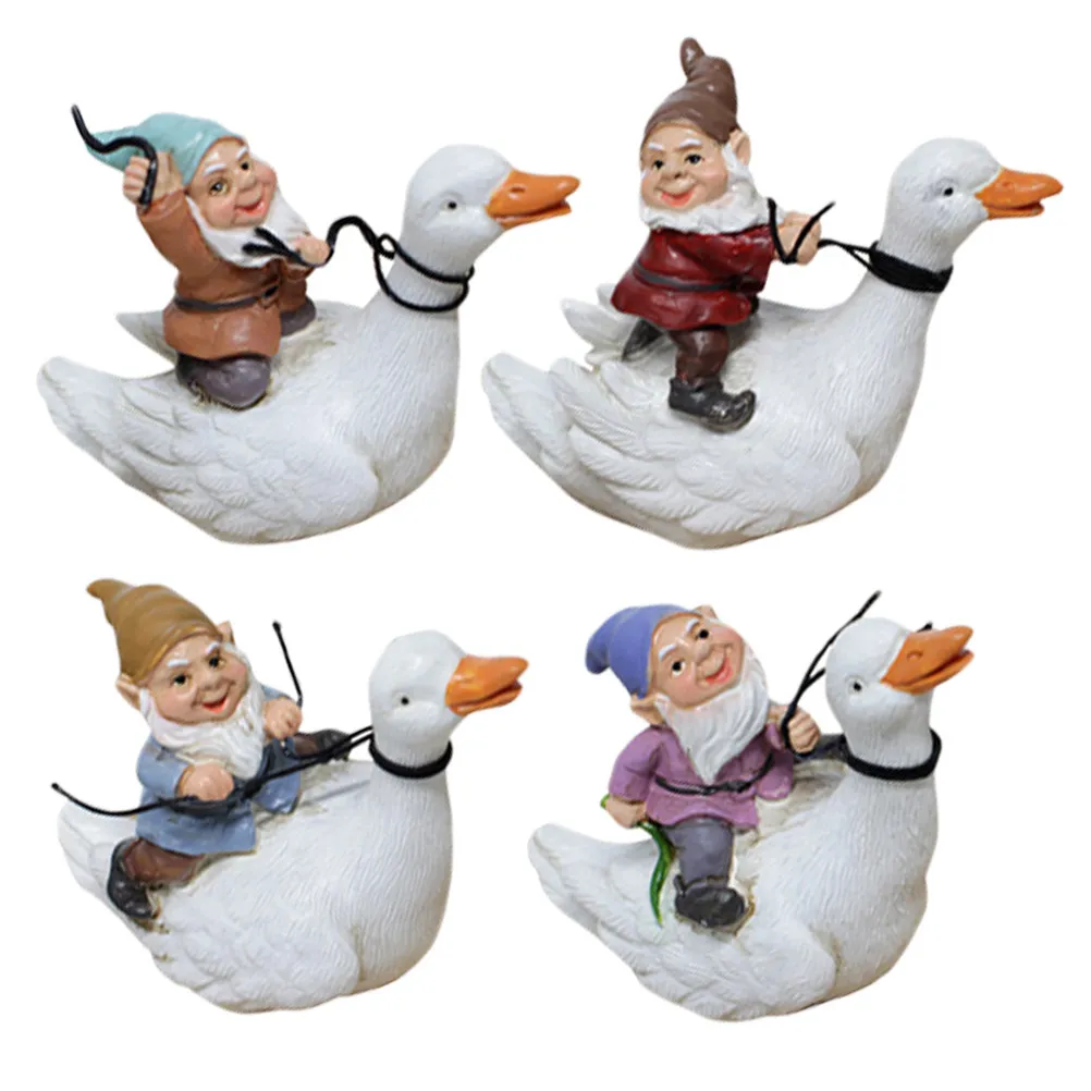 

Набор из 1 шт.: Садовые украшения - Гном на утке, миниатюрные статуэтки гномов из смолы, очаровательный ландшафтный акцент для двора