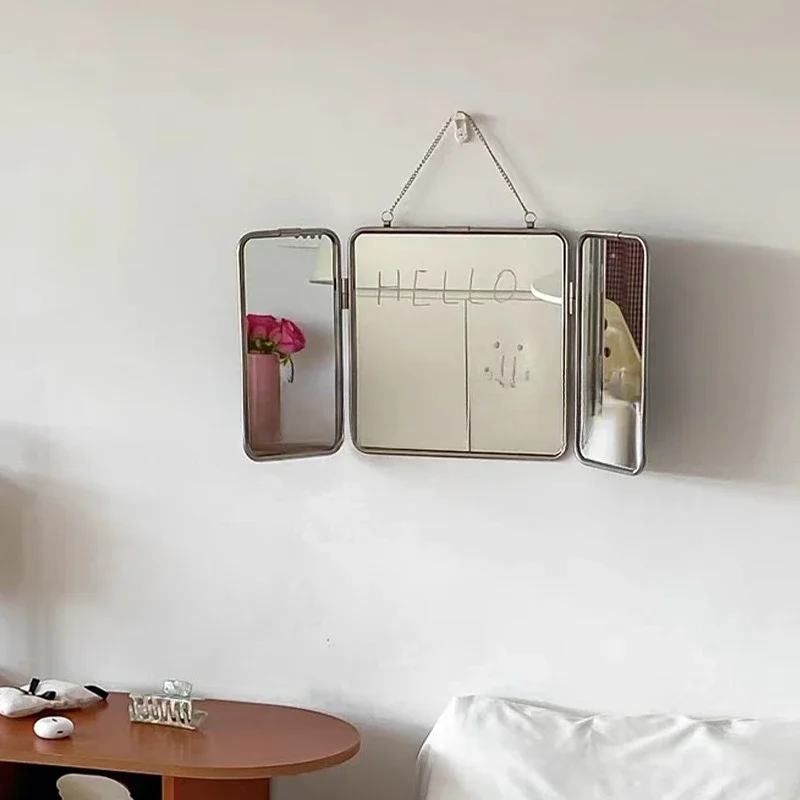 Square modern minimalist metal tri-fold mirror stainless steel wall-mounted mirror bathroom vanity bed and breakfast