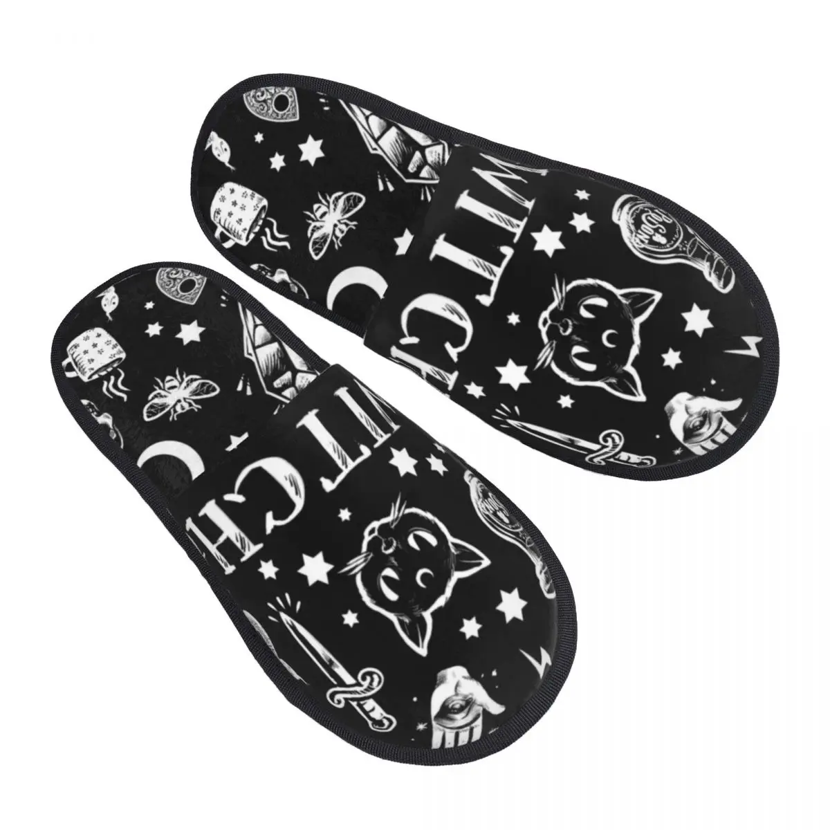 Custom Witch Pattern Soft Memory Foam House Slippers Women Halloween Occult Gothic Magic Comfy Warm Anti-Skid Slipper