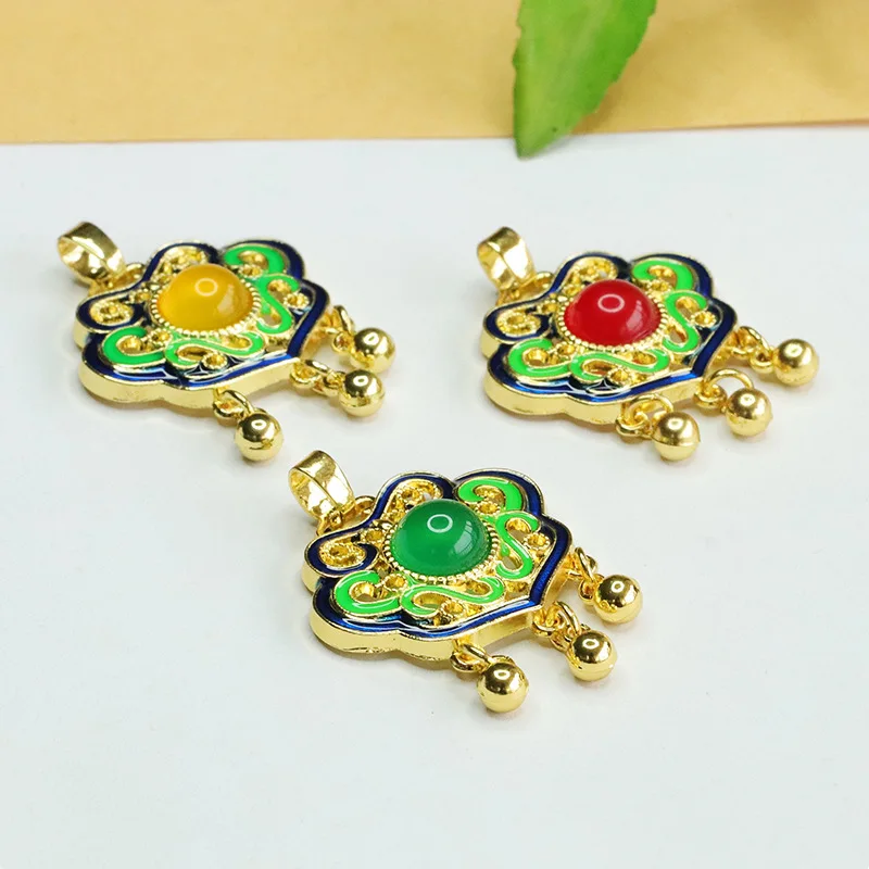 Agate Ruyi Lock Pendant Enamel Chalcedony Necklace Guochao