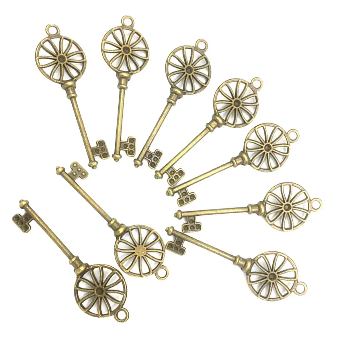 50PCS Bronze Tone Hollow Flower Wheel Key Charms Pendants 62x21mm DIY Necklace Jewelry Crafts Supplies Handmade Material Package