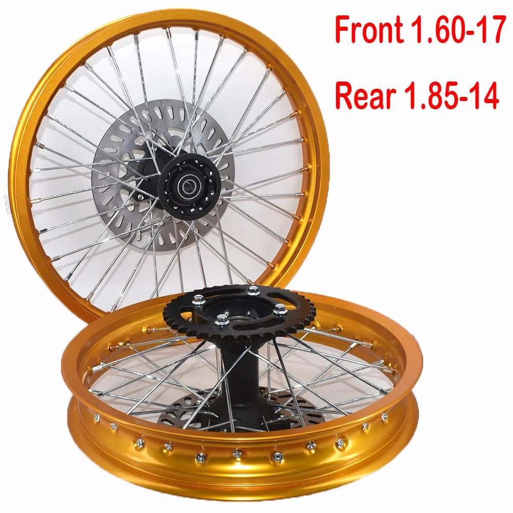 1.60-17 inch Front 1.85-14 inch Rear Rims Aluminum Alloy with sprocket Disc Brakes For KLX CRF Kayo BSE Dirt Pit Bike Motorcycle