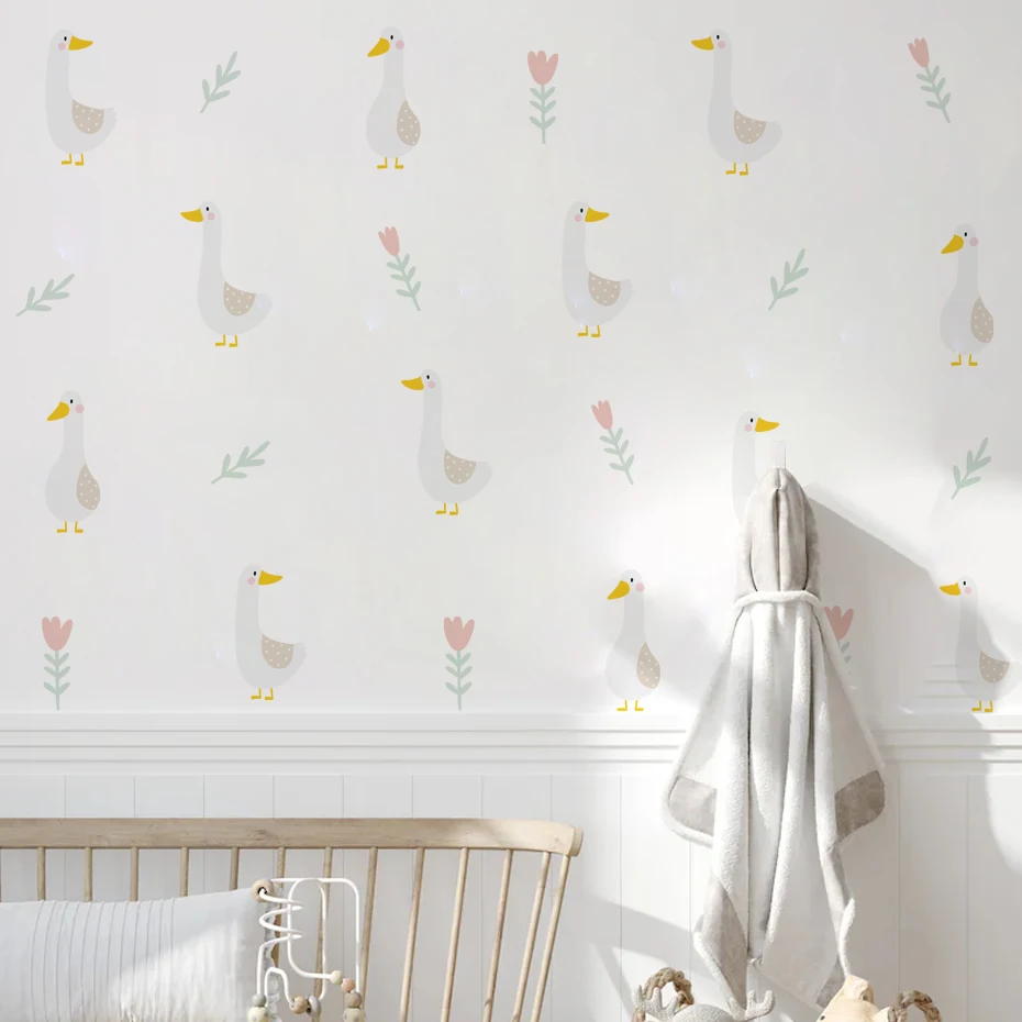 Boho Cute Ducklings Wall Sticker Kids Room Background Home Decoration Mural Living Room Wallpaper Funny Decal