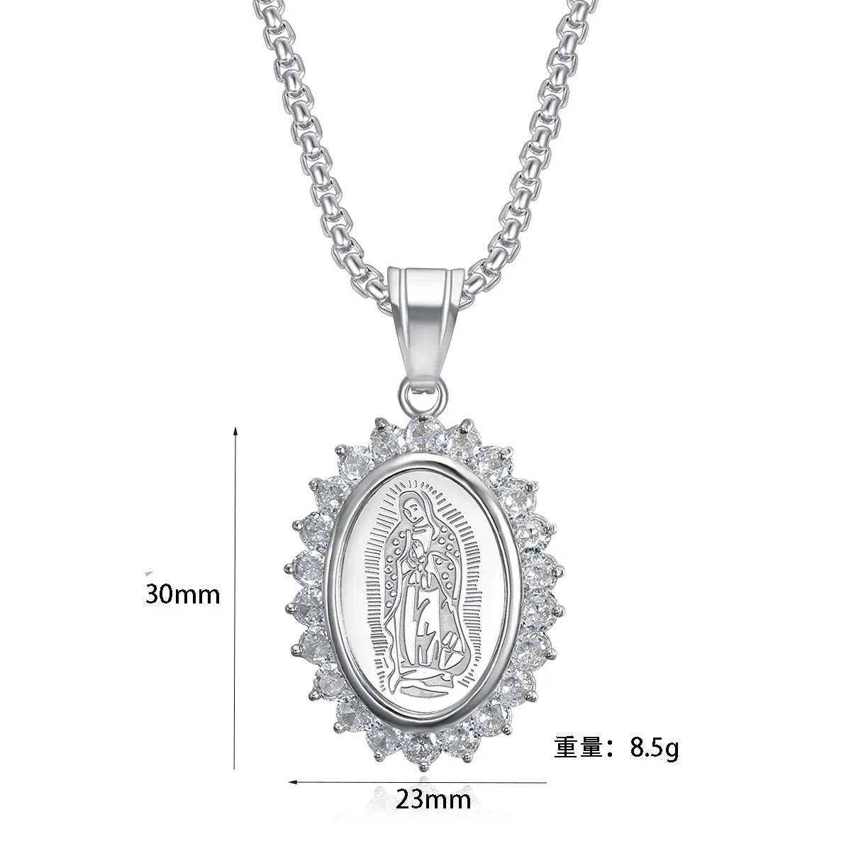 

Besiko Madonna Necklace Pendant Zircon Necklaces Female Stainless Steel CZ Amulet Charm For Women Men Sweater Chain Jewelry