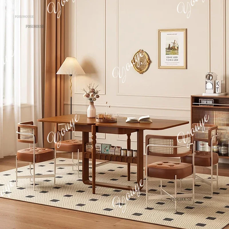 A49 Nordic Solid Wood Dining Tables Household Small Apartment Folding Table High-end Retractable Storage Folding Dining Table Se