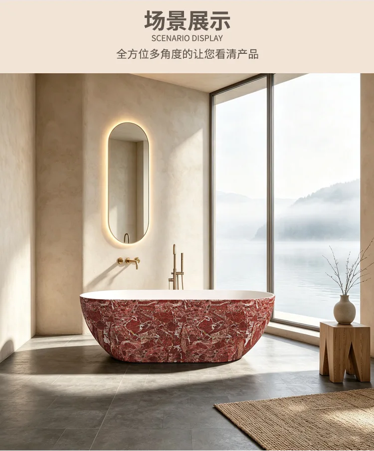 Hotel Household Oval Freestanding Bathtub Design Art Marble Artificial Stone Double Tub Bathroom Furniture