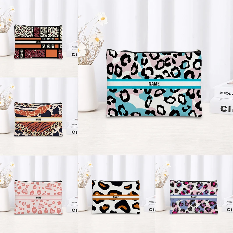 

Ladies Personalized Name Toilet Makeup Bag Leopard Lady Simple Fresh Storage Bag School Teacher Gift Party Ladies Pencil Bag