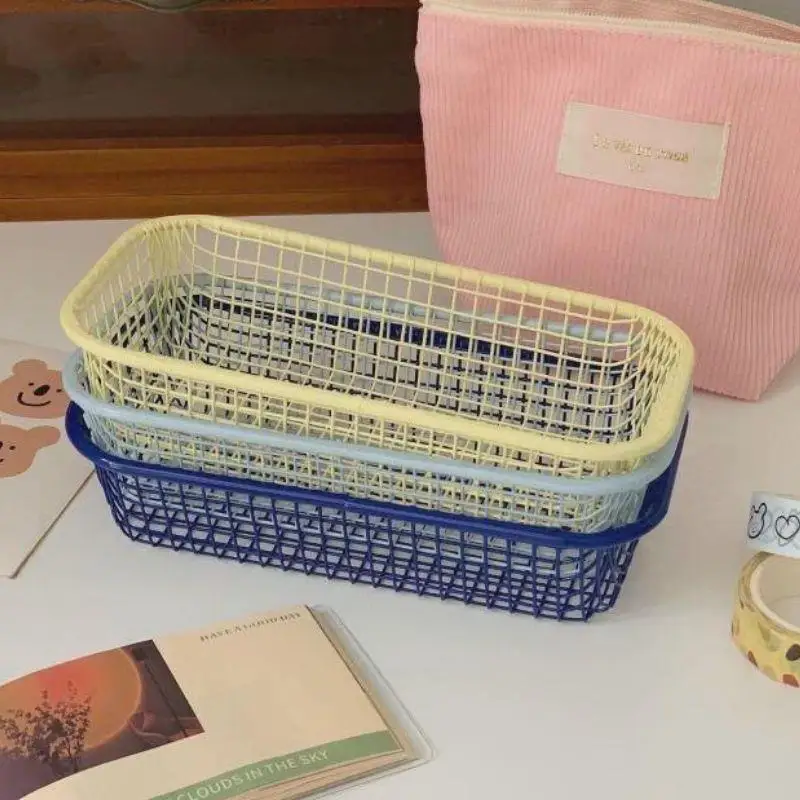 Metal Storage Basket Desktop Sundries Organizer Photocards, Stationerry,Make Up Sorting Holder Office Home Suppliers