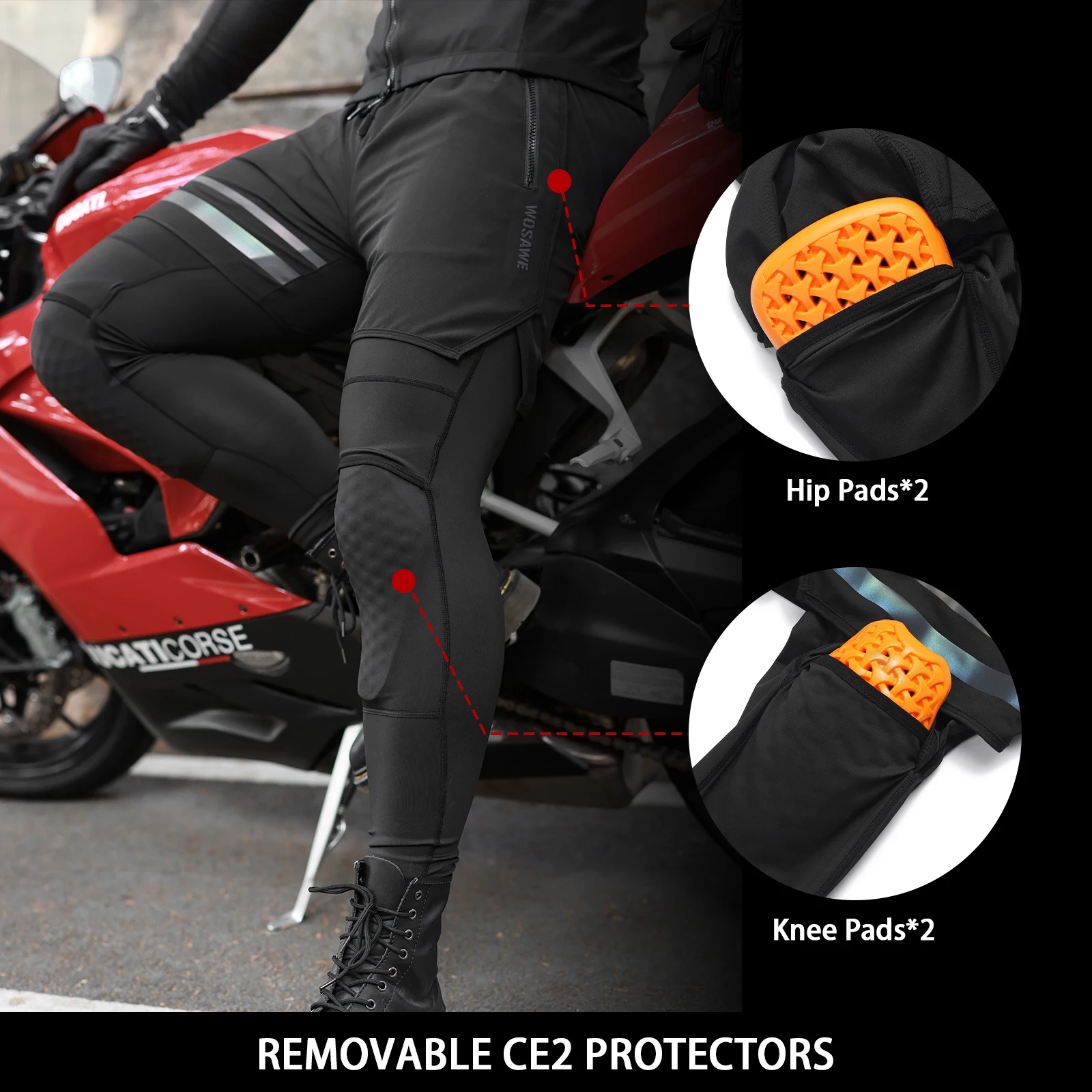 WOSAWE Motorcycle Pants Riding Men Equipemt Summer Breathable Trousers With CE Protection Armor Fitness Pants Fake Two Pieces