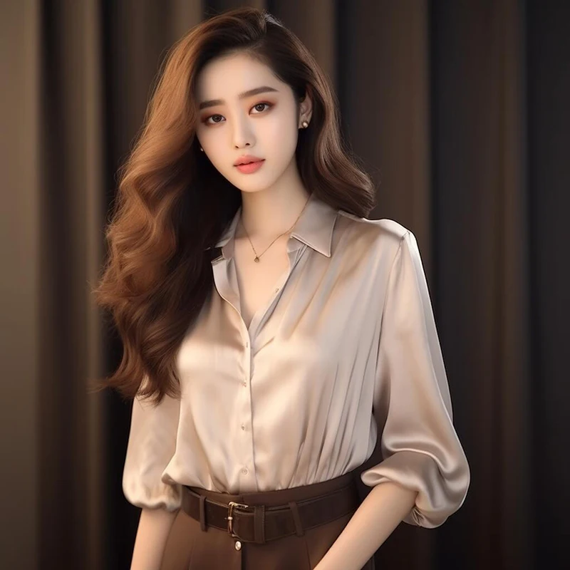 New Fashion Long Sleeve Women Shirt Office Lady Turn Down Collar Chiffon Shirt Blouse Women Tops Blusas Mujer De Moda 2024 H615