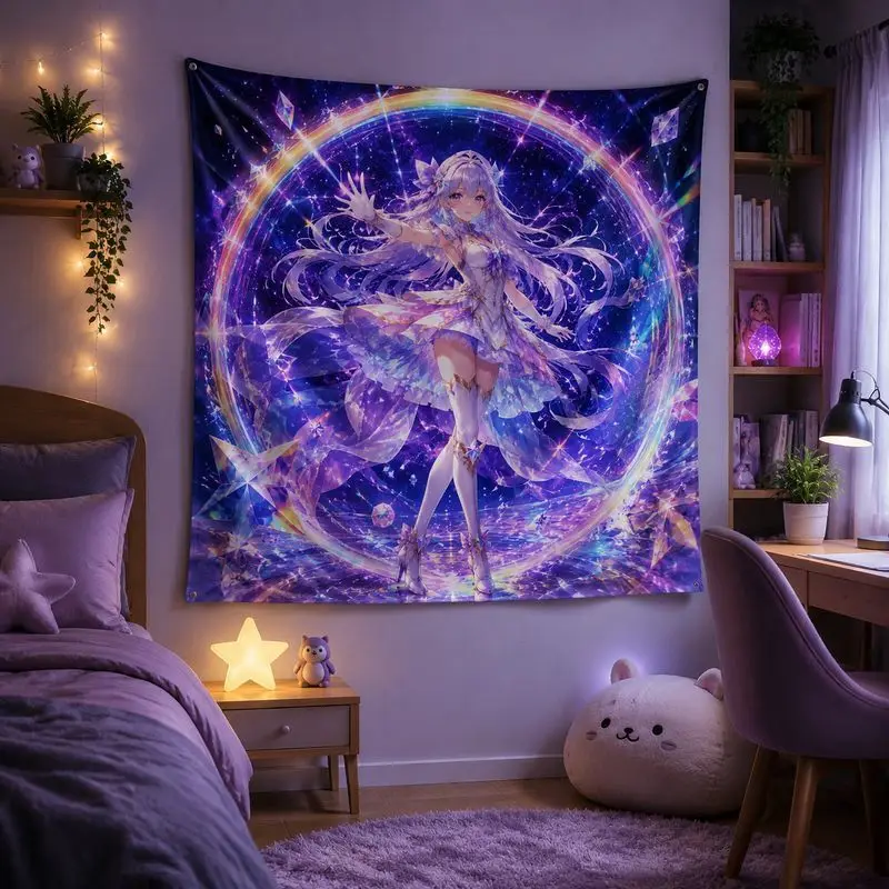 Moon Angel Anime Wall Tapestry Blue Star Wall Hanging Fantasy Gaming Room Decor Cool Bedroom Dorm Throw Cloth