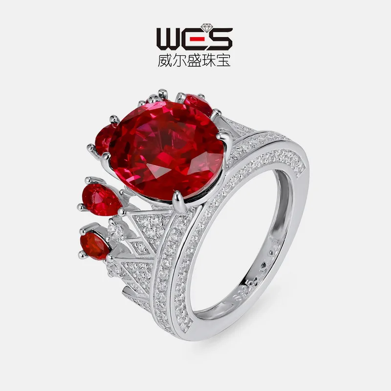 18K Gold Cultured Ruby Sapphire Ring for Women Sparkling Inlaid with Colorful Baby Stones PT950 Platinum Ring