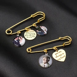 Charme personnalisé de photo de patients, broche de photo personnalisée, bouquet de mariage, épingle commémorative de mariage, cadeau pour la mariée et le marié