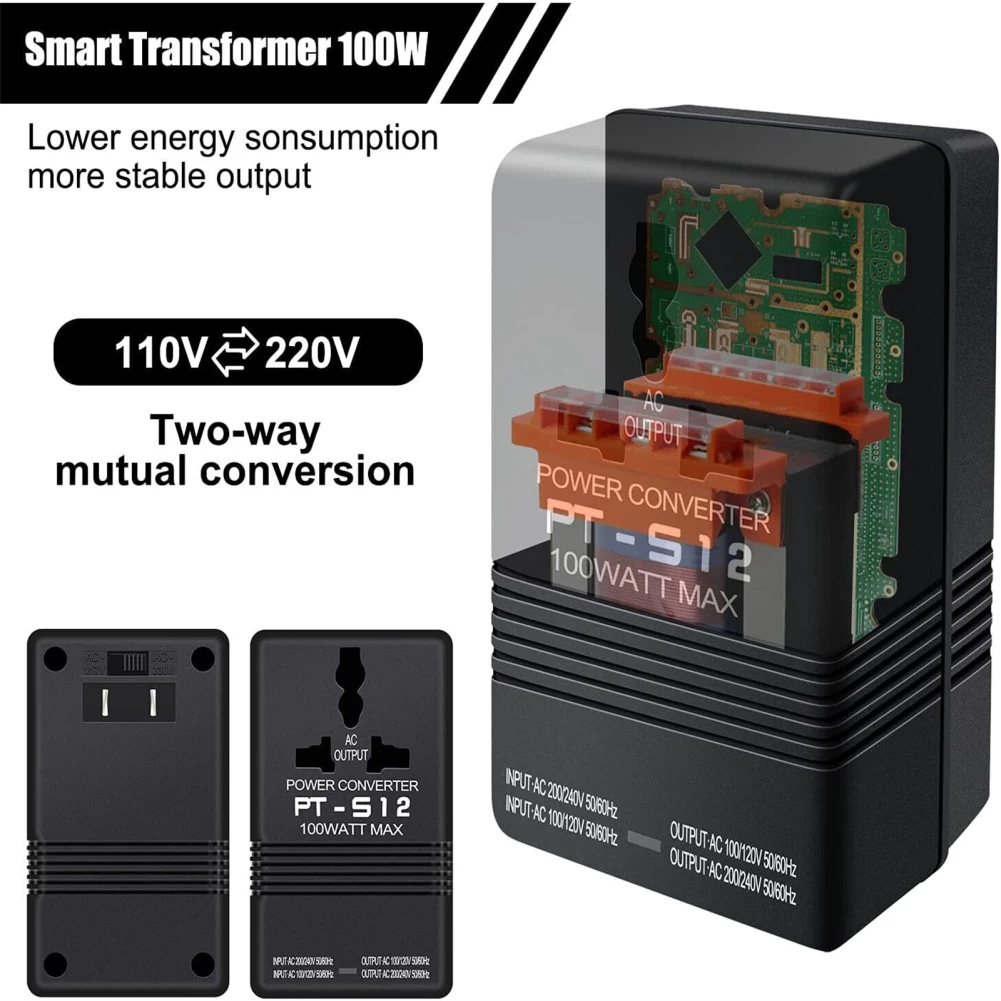 100w Dual Voltage Transformer Portable Lightweight 110/120v To 220/240v Step-up Down Power Converter Dropship