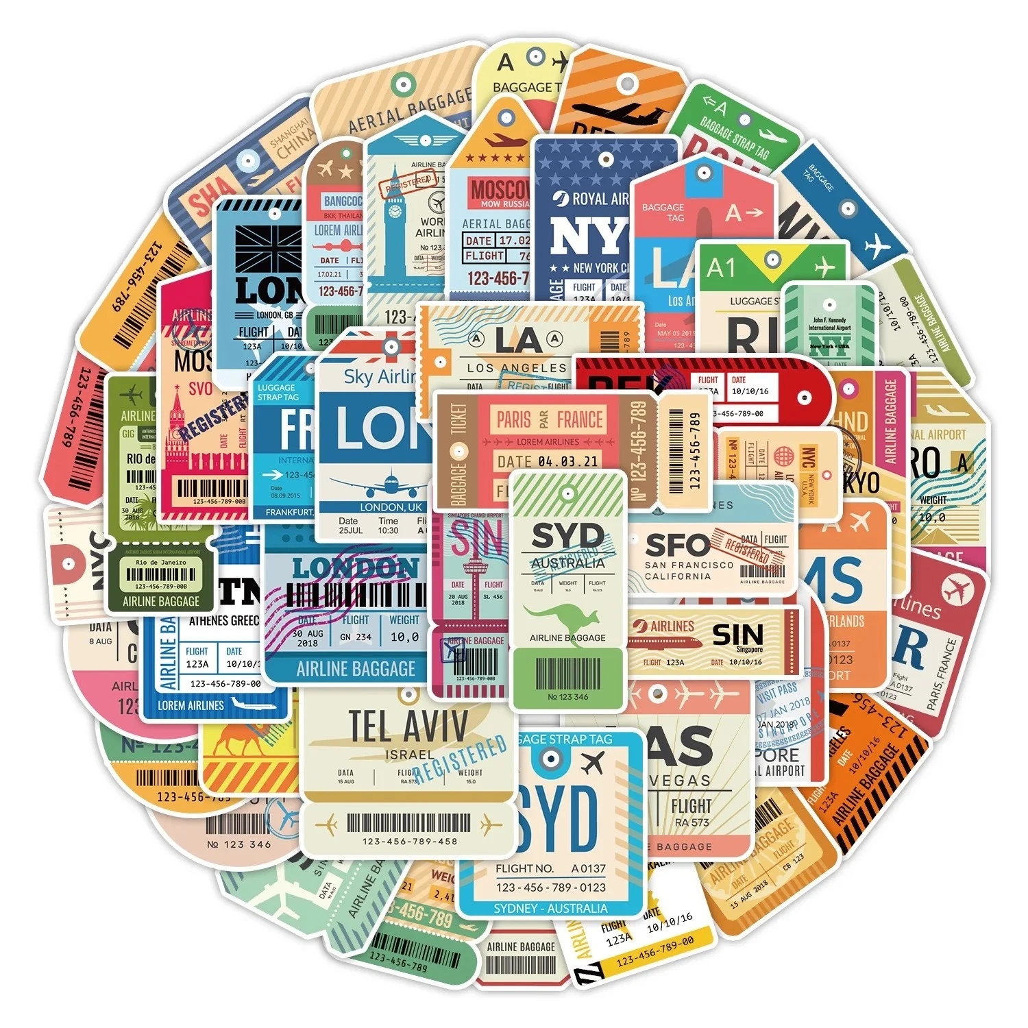 50PCS Vintage Boarding Pass Air Tickets Graffiti Stickers World Travel Decals Luggage Phone Guitar Laptop Waterproof Sticker