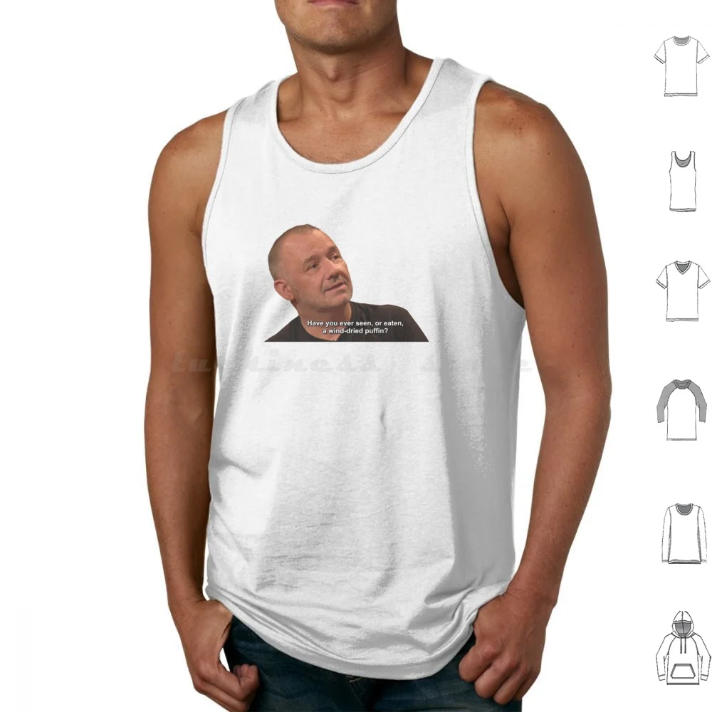 Taskmaster Bob Mortimer Wind-Dried Puffin Tank Tops Print Cotton Bob Mortimer Taskmaster Channel 4 British Uk Britcom Funny