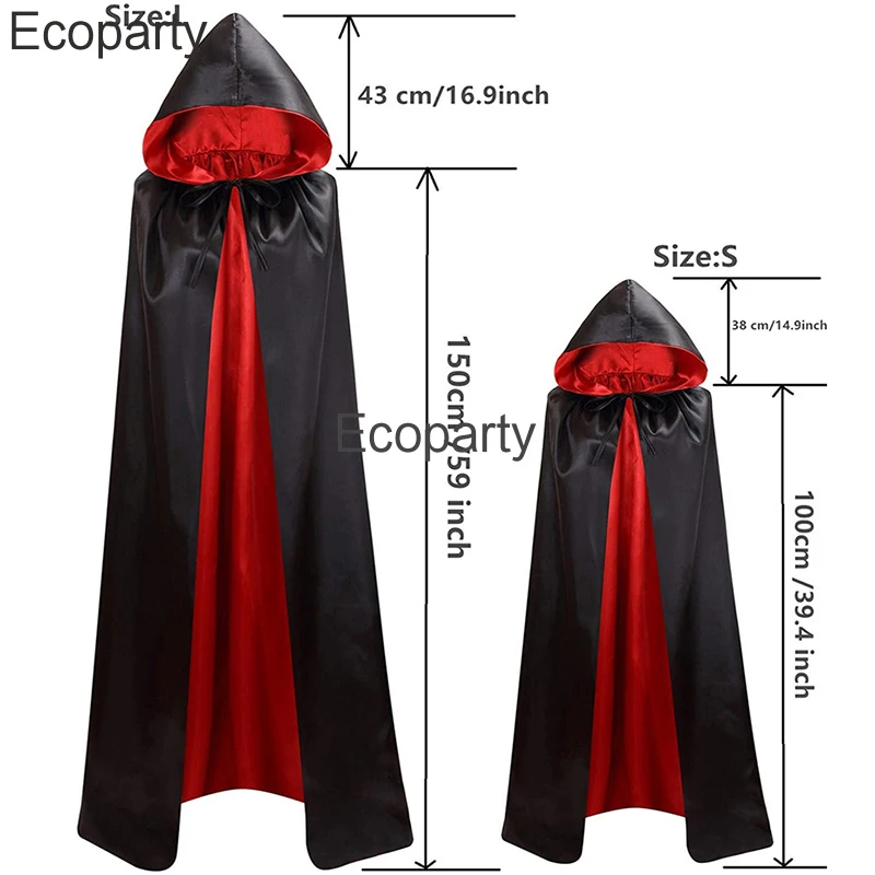 New Adult Halloween Double-Sided Hooded Cloak Medieval Witch Wicca Vampire Cosplay Costume Men Women Purim Carnival Party Capes