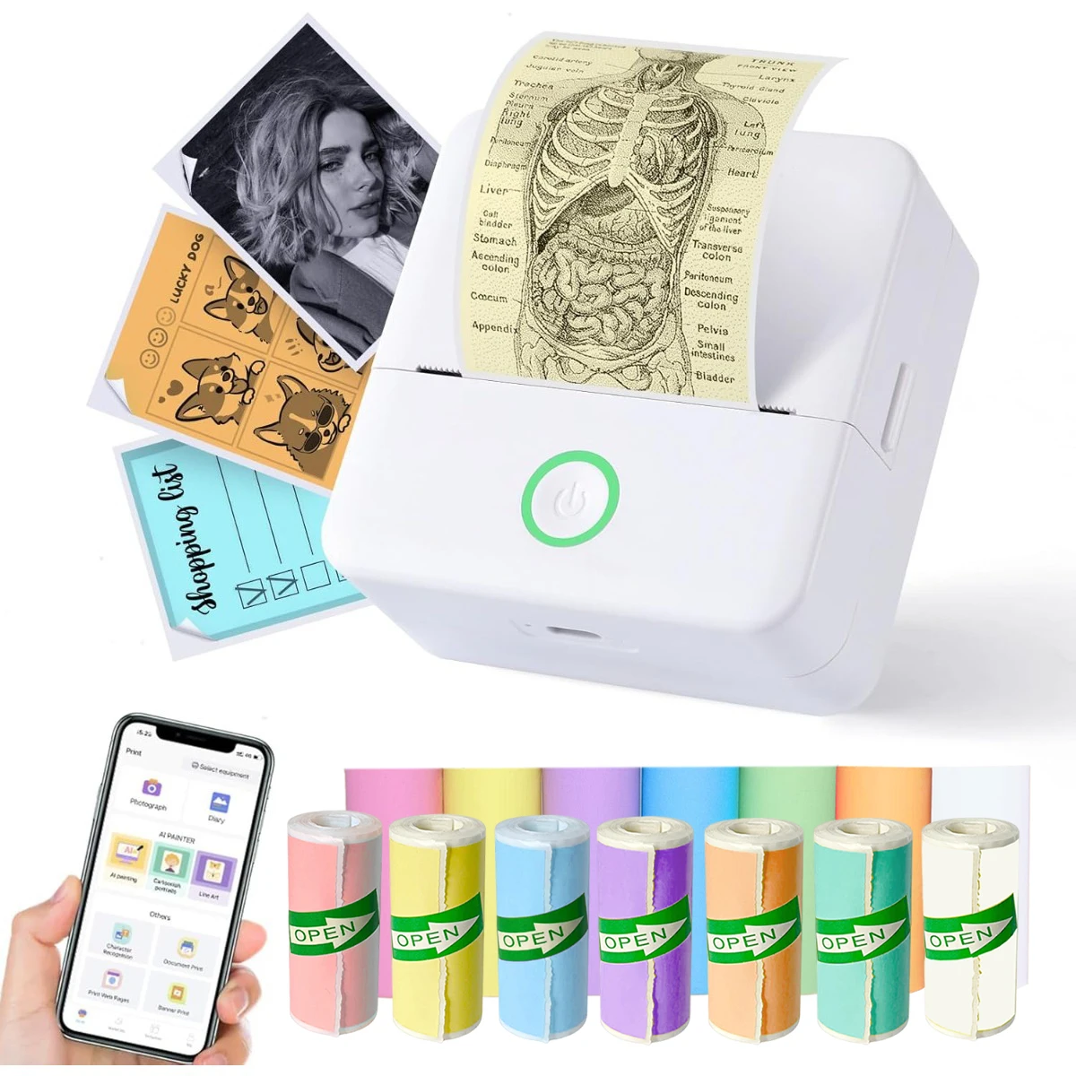 Portable Sticker Printer, Thermal Pocket-Style with APP Control & Multiple Templates (Standard Set: Printing Machine