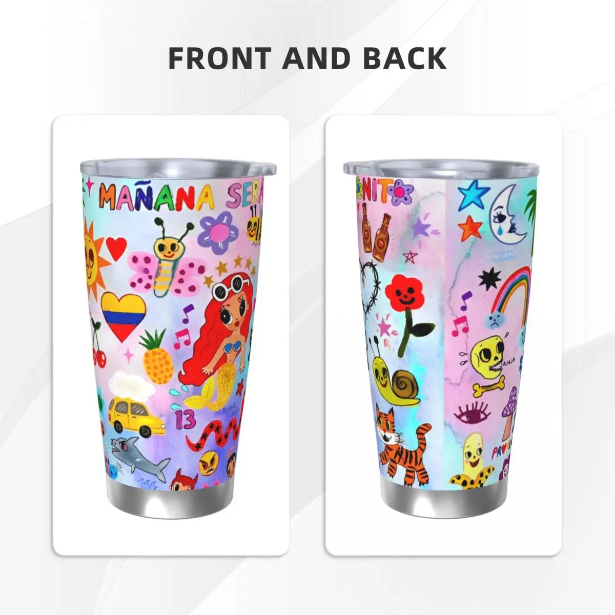 Karol G Manana Sera Bonito Cartoon Insulated Tumbler with Straws Lid Vacuum Coffee Mugs Double Wall Thermos Bottle Cup, 20oz