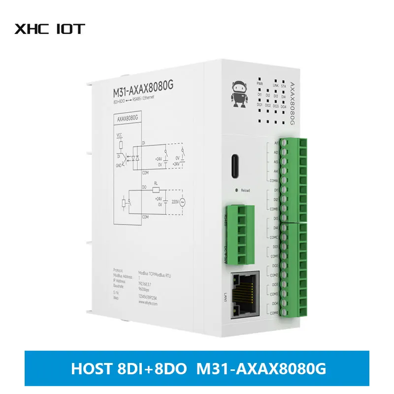 

8DI+8DO Distributed Remote IO Module XHCIOT M31-AXAX8080G Host Module Analog Switch Acquisition Free Splicing Modbus TCP/RTU