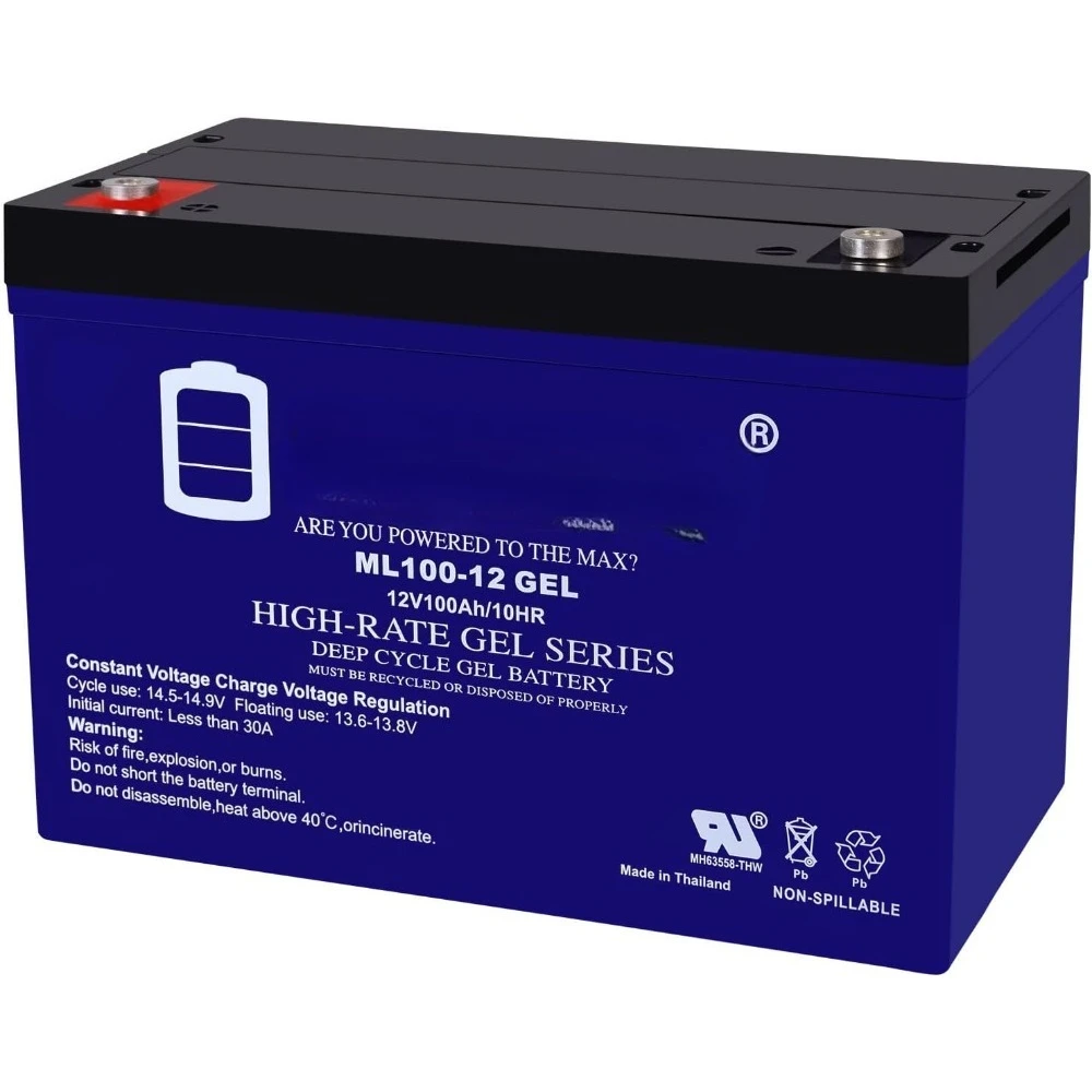 ML100-12 GEL - 12 Volt 100 AH, GEL Type, Internal Thread (INT) Terminal, Rechargeable SLA AGM