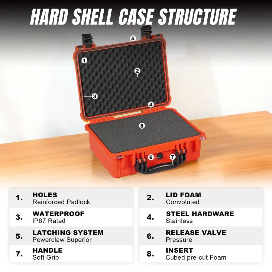 Жесткий футляр 12,8x6,8 дюйма, портативный водонепроницаемый защитный футляр для камеры с настраиваемой пеной, подходящий для использования дронов, камерой,