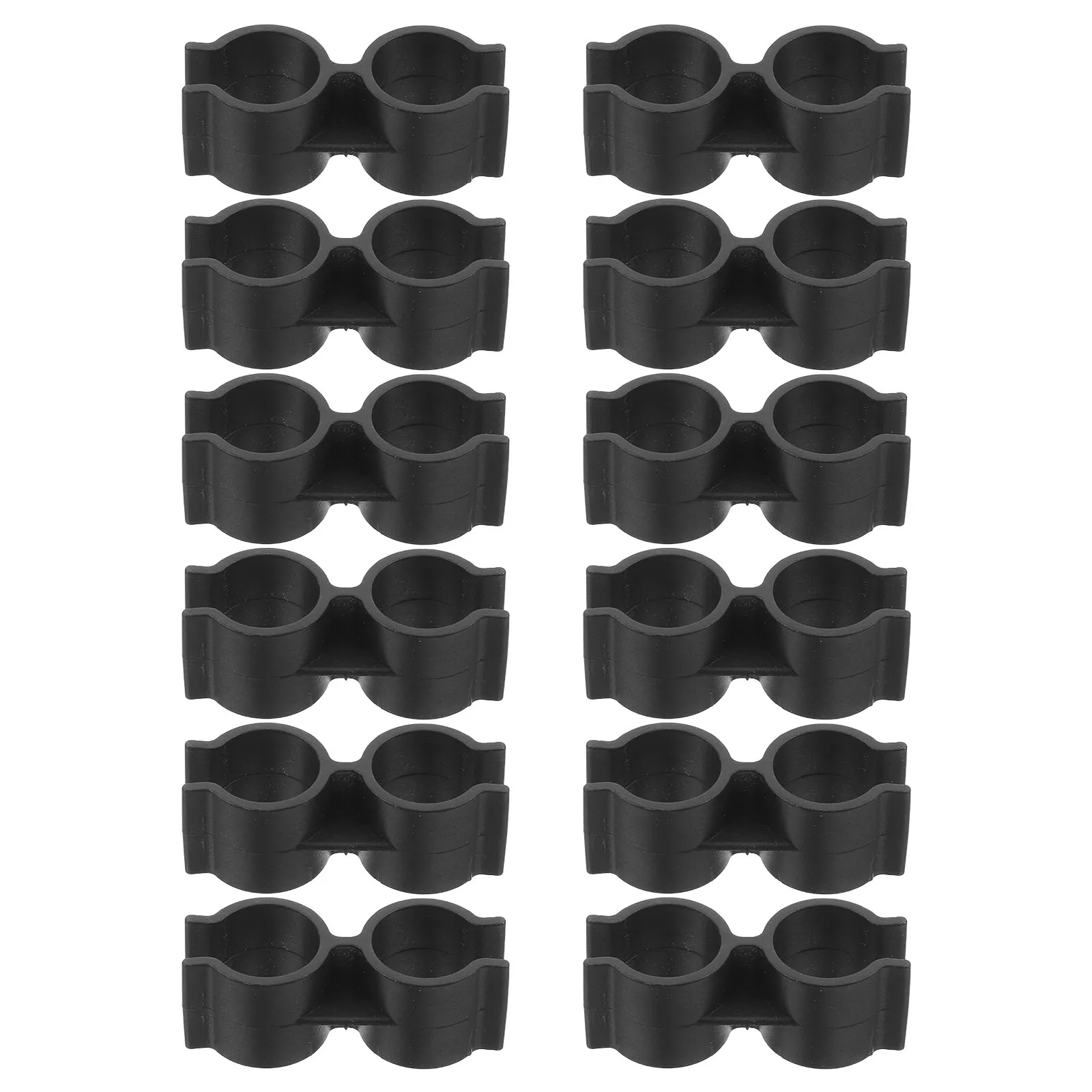 

12pcs 25mm Black Double Head Pipe Clamps Durable Plastic Warehouse Fence Clips Tubular Shelf Poles Fasteners