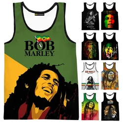 Piosenkarka Bob Marley kamizelka unisex Fitness męskie podkoszulki bez rękawów zabawny podkoszulek Cosplay czarny Reggae muzyka sukno odzież