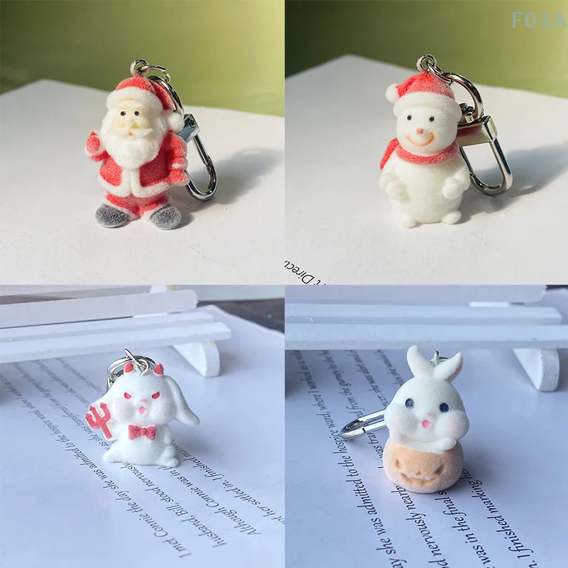 Cute Cartoon Christmas Series Flocking Doll Keychain Plush Santa Claus Little Devil Pendant Phone Chain Car Key Bag Accessories