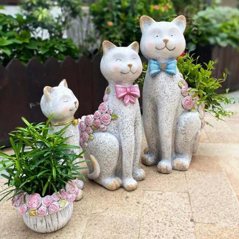 Cartoon Cat Family Flower Pot Creative Animal Sculpture Outdoor Garden Decoration Kindergarten Yard Ornament for Planter