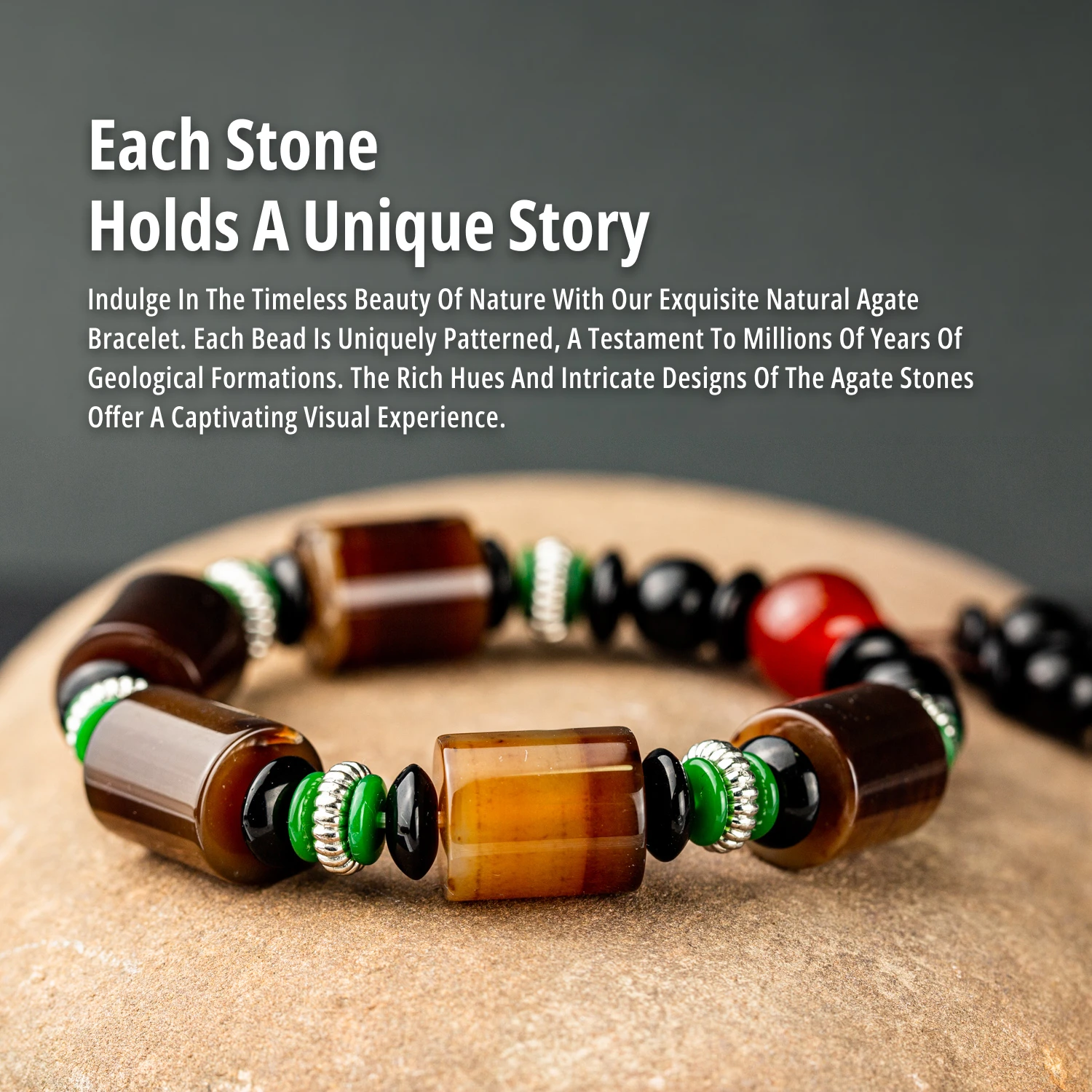 15mm Natural Gemstone Agate Beaded Bracelet for Man & Women Handmade Healing Stone Protection Bracelet Best Friend Gifts
