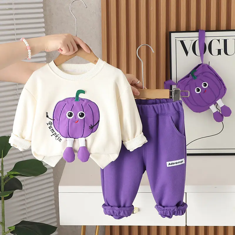 New Autumn Children Kids Boy Clothes Infant Cartoon T-shirt Pants 2Pcs/set With Bag Toddler Fashion Baby Tracksuits 5 Years