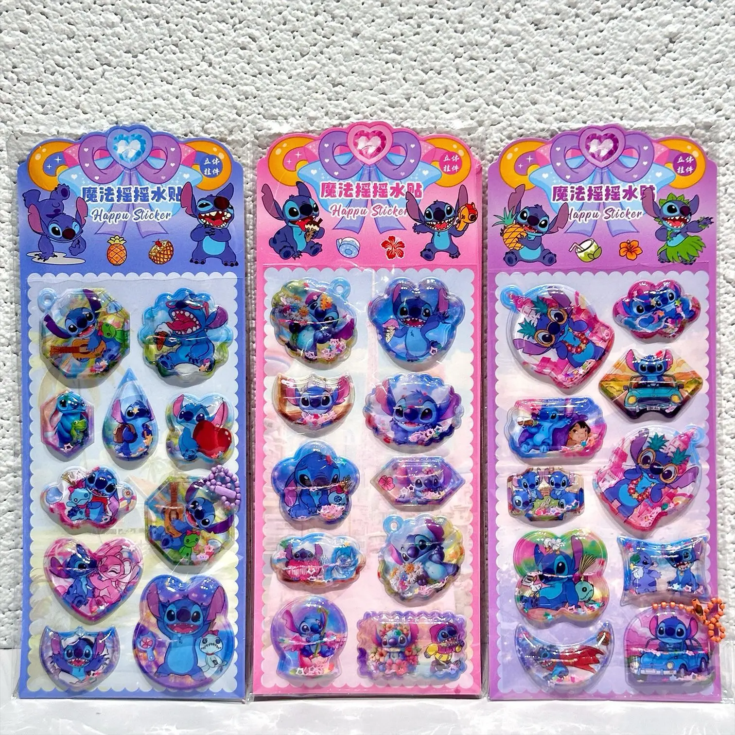 Pegatinas de punto de dibujos animados Kawaii de Disney, pegatinas 3D bonitas para agitar agua, papelería decorativa 3d, regalo, suministros escolares